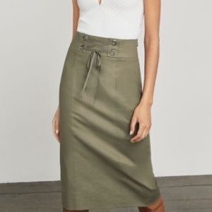 BCBG “Briza” Corset Waist Pencil Skirt, Olive Green